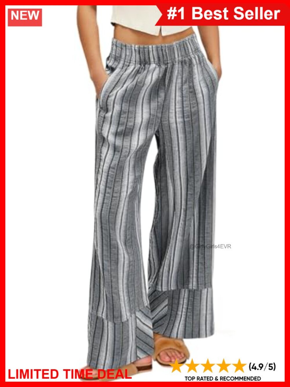 High Waist Wide Leg Palazzo Lounge Pants Striped Split Hem